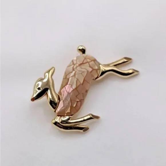 Liz Claiborne Christmas Brooch Pin Vintage Deer Rudolf MOP Crackle Estate - Picture 2 of 7